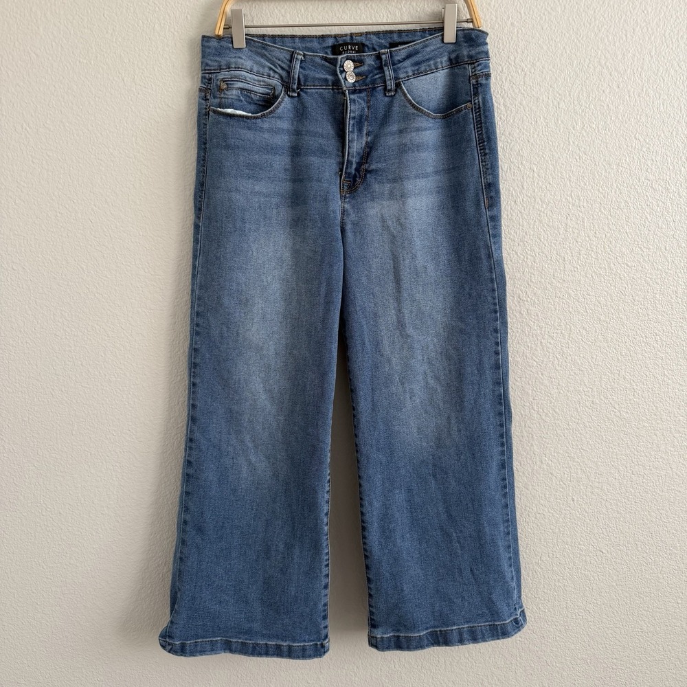 Curve Appeal Women's Size 10 Jeans High Rise Wide Leg Stretch Cropped Coastal